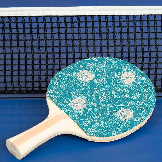 Raquette De Ping Pong cacahuètes | Snoopy Turquoise Tropical Beach Motif (Insitu)