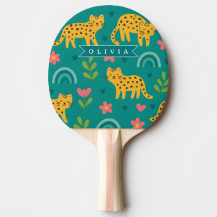 Raquette De Ping Pong Cadeau Personnalisé de Nom de Jungle de Léopard Am