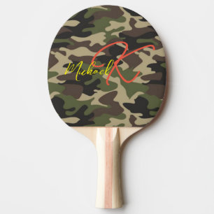Raquette De Ping Pong Cadeau Pour Papa, Camouflage Cool Monogrammé Camo