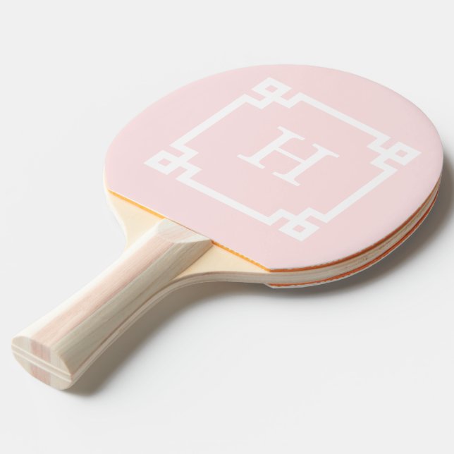 Raquette De Ping Pong Cadre de clé grecque blanche rose pâle #2 Monogram (Devant Angle)