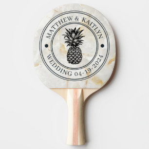 Raquette De Ping Pong Calacatta Gold Crête de Mariage au Ananas & Noms
