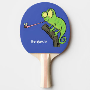 Raquette De Ping Pong Caméléon lézard de dessin animé vert heureux drôle