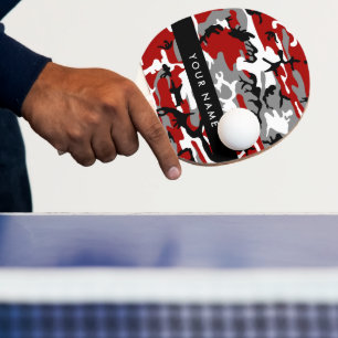 Raquette De Ping Pong Camouflage rouge et gris Votre nom Personnaliser