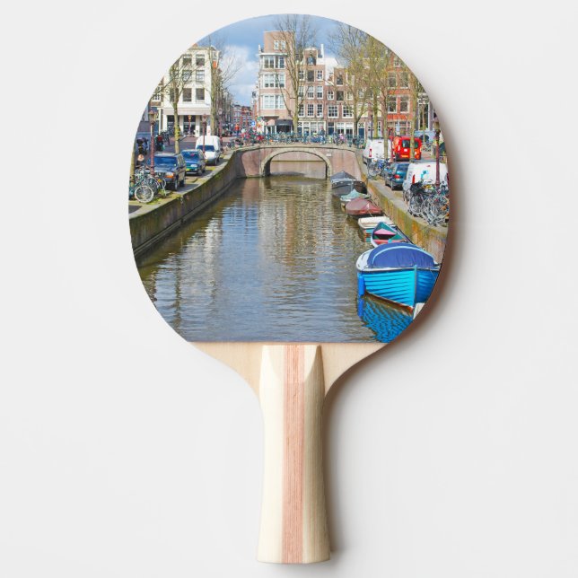 Raquette De Ping Pong Canal d'Amsterdam avec des bateaux (Devant)
