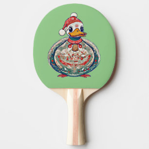 Raquette De Ping Pong Canard De Noël En Folklore Portant Un Chapeau De P