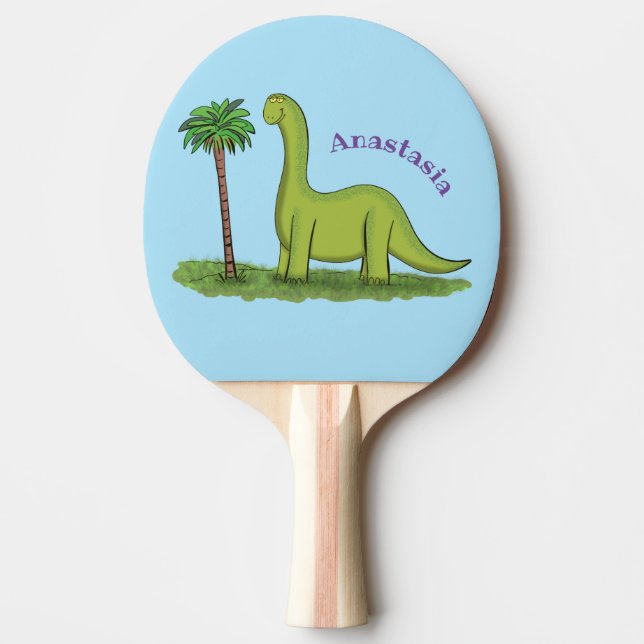 Raquette De Ping Pong Caricature de dinosaure de brontosaurus vert migno (Devant)
