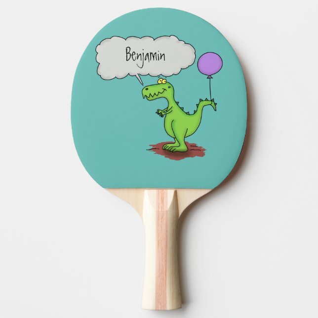 Raquette De Ping Pong Caricature de dragon dragon drôle et vert respiran (Devant)