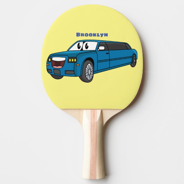 Raquette De Ping Pong Caricature de la Limousine bleu mignonne (Devant)