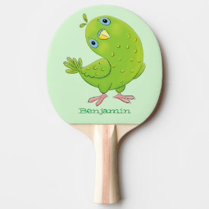 Raquette De Ping Pong Caricature de perruche verte curieuse