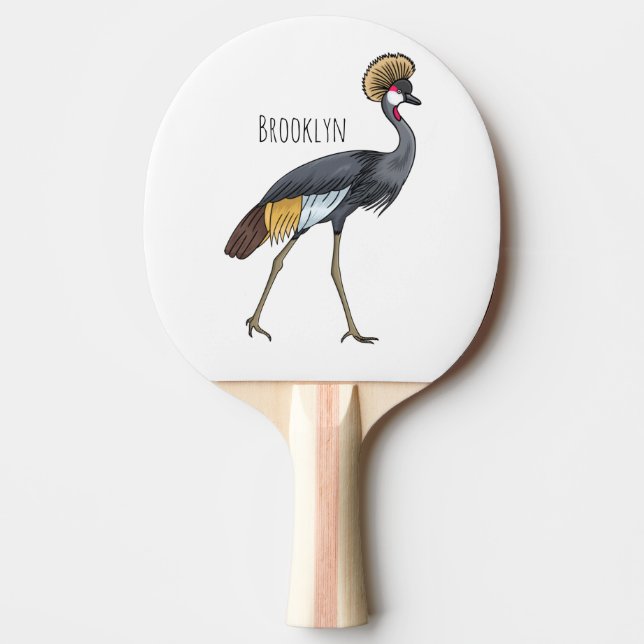 Raquette De Ping Pong Caricature d'oiseau de grue couronné gris (Devant)