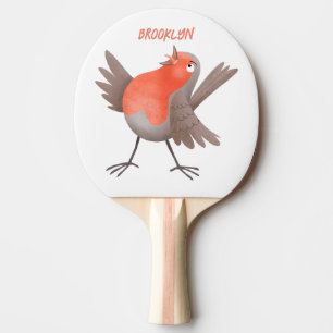 Raquette De Ping Pong Caricature d'oiseau rouge chantant mignon
