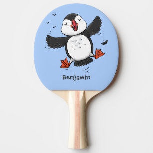 Raquette De Ping Pong Caricature en bleu bouffin joyeux