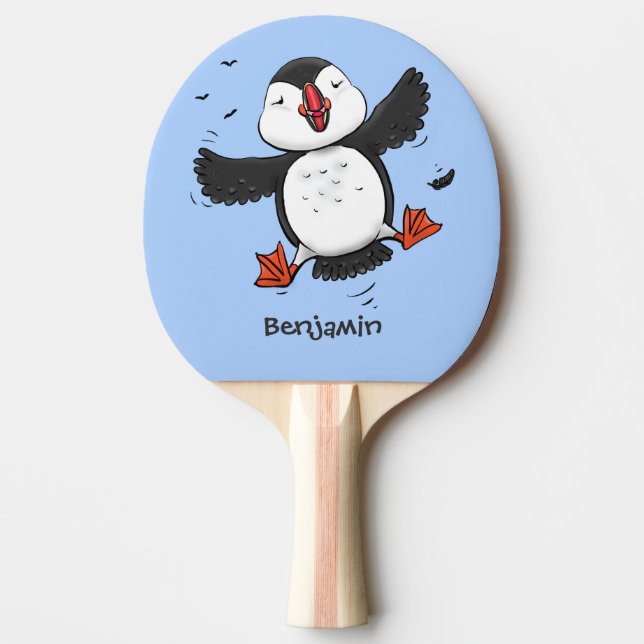 Raquette De Ping Pong Caricature en bleu bouffin joyeux (Devant)