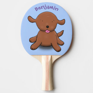 Raquette De Ping Pong Caricature en bleu pour chien de chiot joyeux