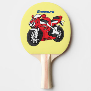 Raquette De Ping Pong Caricature moto de sport rouge mou