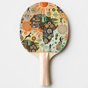 Raquette De Ping Pong Carte d'Afrique motif décoratif éléments tribaux
