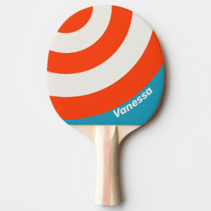 Raquette De Ping Pong Cercle Rayé Rétro avec Nom et Coucher de Soleil