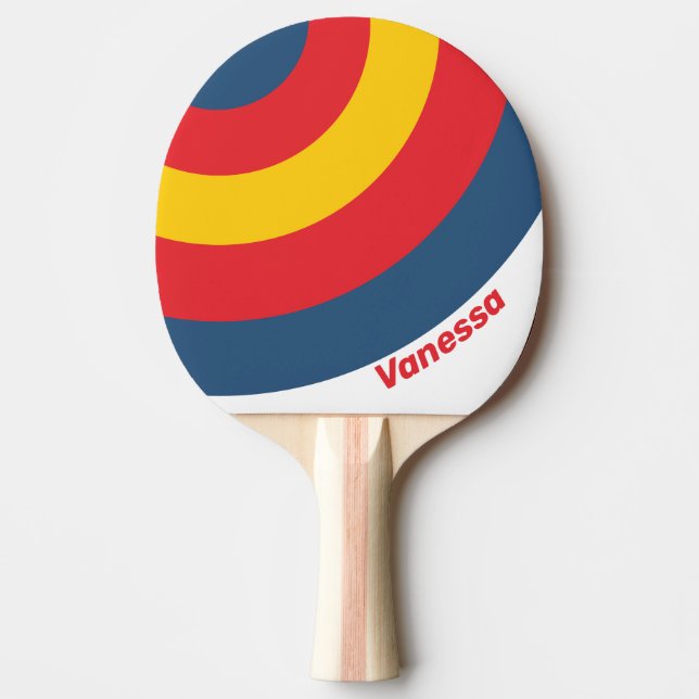 Raquette De Ping Pong Cercle rayé rétro montagne avec nom (Devant)