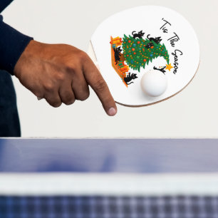 Raquette De Ping Pong C'est la saison Arbre de Noël Chat noir mignon