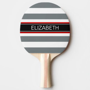 Raquette De Ping Pong Charcoal Wt Horz Preppy Stripe Black Name Monogram