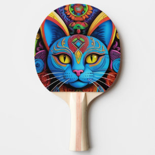 Raquette De Ping Pong Chat Abstrait Aux Yeux Jaunes