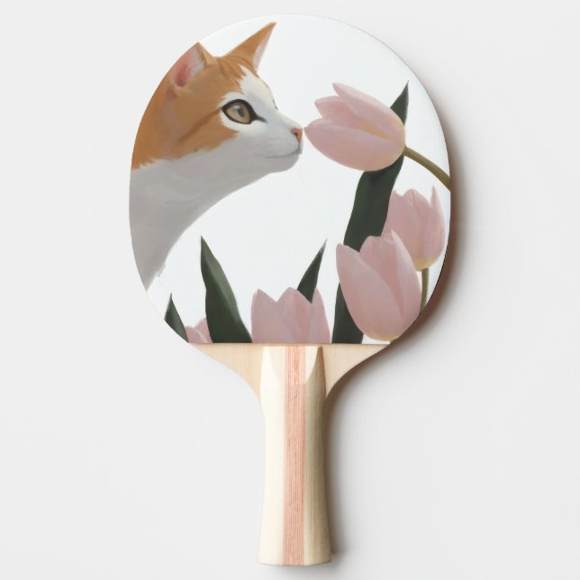 Raquette De Ping Pong Chat Curieux Floral de Printemps (Devant)