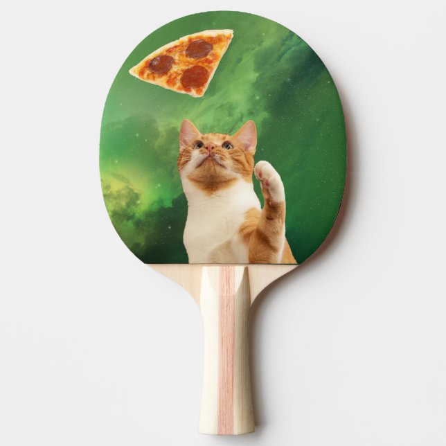 Raquette De Ping Pong Chat dans l'espace Pizza Pepperoni Drôle Mignon Né (Devant)