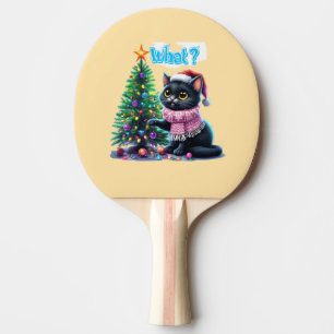 Raquette De Ping Pong Chat de Noël amusant Avec Sticker Arbre