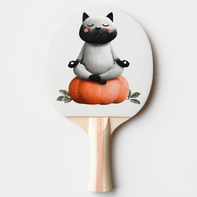 Raquette De Ping Pong Chat d'Halloween sur le design Citrouille (Devant)