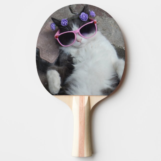 Raquette De Ping Pong Chat drôle avec les verres roses (Devant)