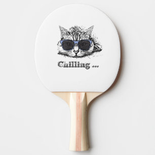 Raquette De Ping Pong Chat Drôle Se Détendant Avec Des Lunettes De Solei