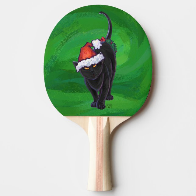 Raquette De Ping Pong Chat noir de Noël en vert (Devant)