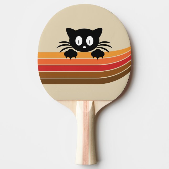 Raquette De Ping Pong Chat noir mignon avec rayures rétro (Devant)