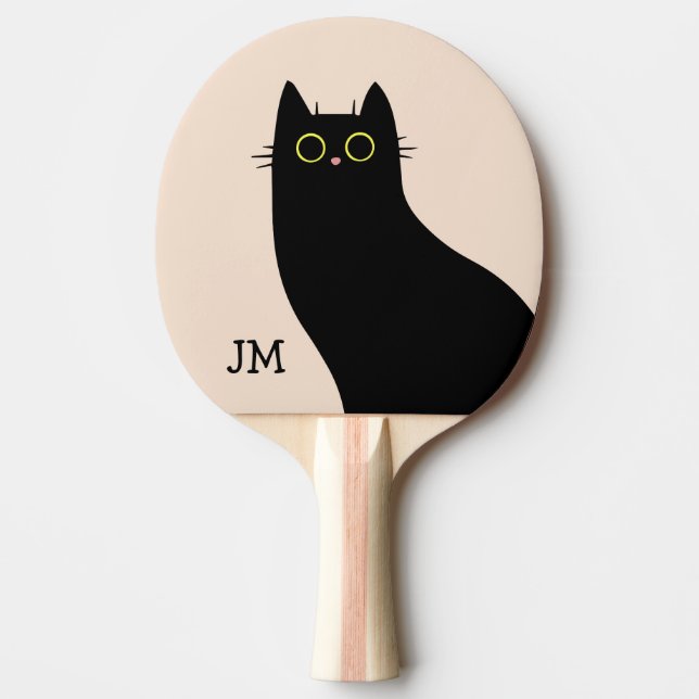Raquette De Ping Pong Chat noir mignon dans le style Mid Century (Devant)