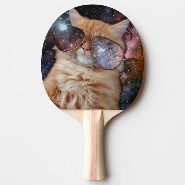 Raquette De Ping Pong Chat spatial portant des lunettes de soleil (Devant)