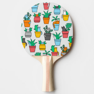 Raquette De Ping Pong Chats dans les pots à fleurs