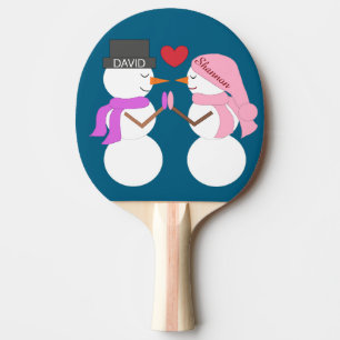 Raquette De Ping Pong Chers bonshommes de neige amoureux : Bleu profond