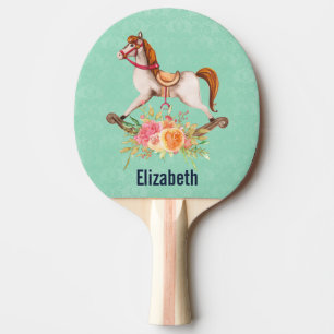 Raquette De Ping Pong Cheval à roche vintage avec Bouquet floral