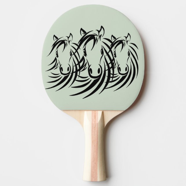 Raquette De Ping Pong Cheval noir sur vert (Devant)