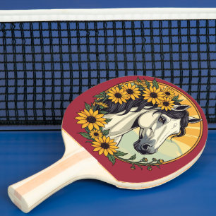 Raquette De Ping Pong Cheval Thoroughbred Et Fleurs Susan À Oeil Noir