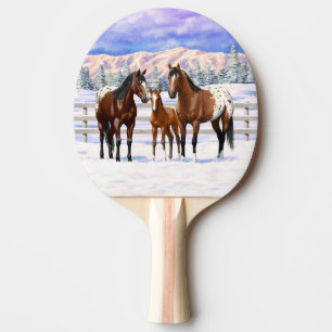 Raquette De Ping Pong Chevaux Appaloosa De Baie Brown En Neige
