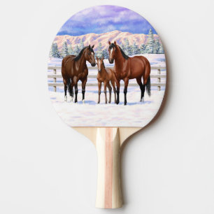 Raquette De Ping Pong Chevaux Du Quartier De La Baie Brown En Neige