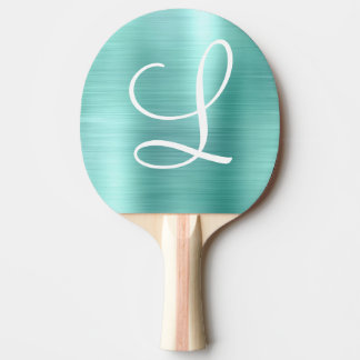 Raquette De Ping Pong Chic Aqua Brossé Métal Monogramme blanc