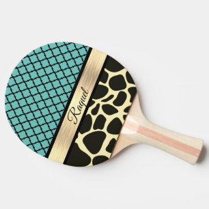 Raquette De Ping Pong Chic Quatrefoil Giraffe Imprimer