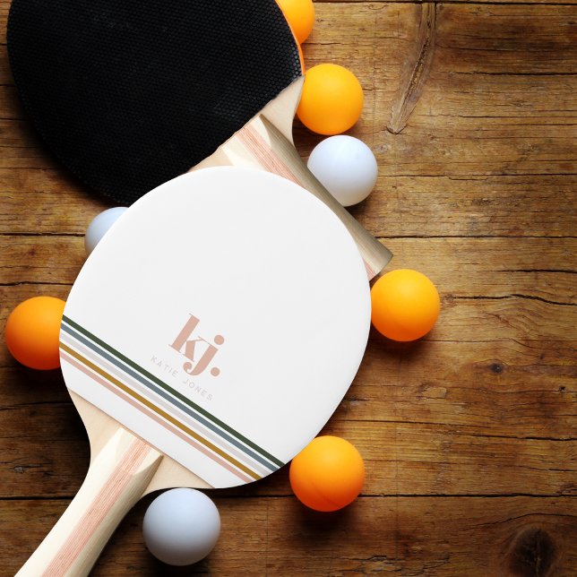 Raquette De Ping Pong Chic Rayures Rétro Monogramme (Créateur téléchargé)