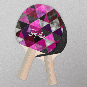 Raquette De Ping Pong Chic rose violet gris géométrique