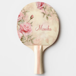 Raquette De Ping Pong Chic Vintage Aquarelle Peonies roses Personnaliser