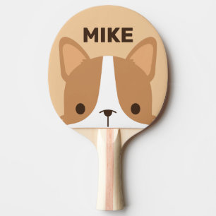 Raquette De Ping Pong Chien Corgi mignon avec nom personnalisé