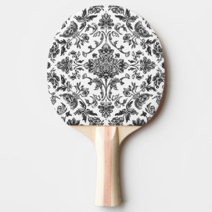Raquette De Ping Pong Chinoiserie florale aquarelle noir et blanc