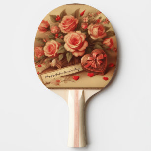 Raquette De Ping Pong Chocolats et fleurs de la Saint-Valentin vintage